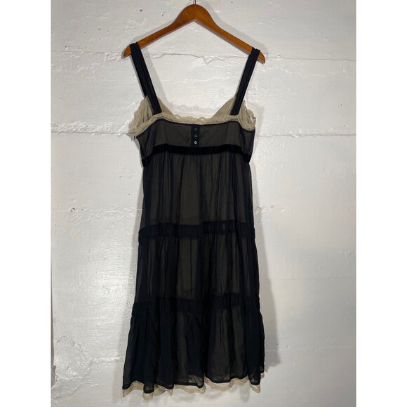 Michael Kors Black Tiered Silk Slip Dress Lace Sheer Tan Y2K 90s Size 10 - Picture 12 of 16